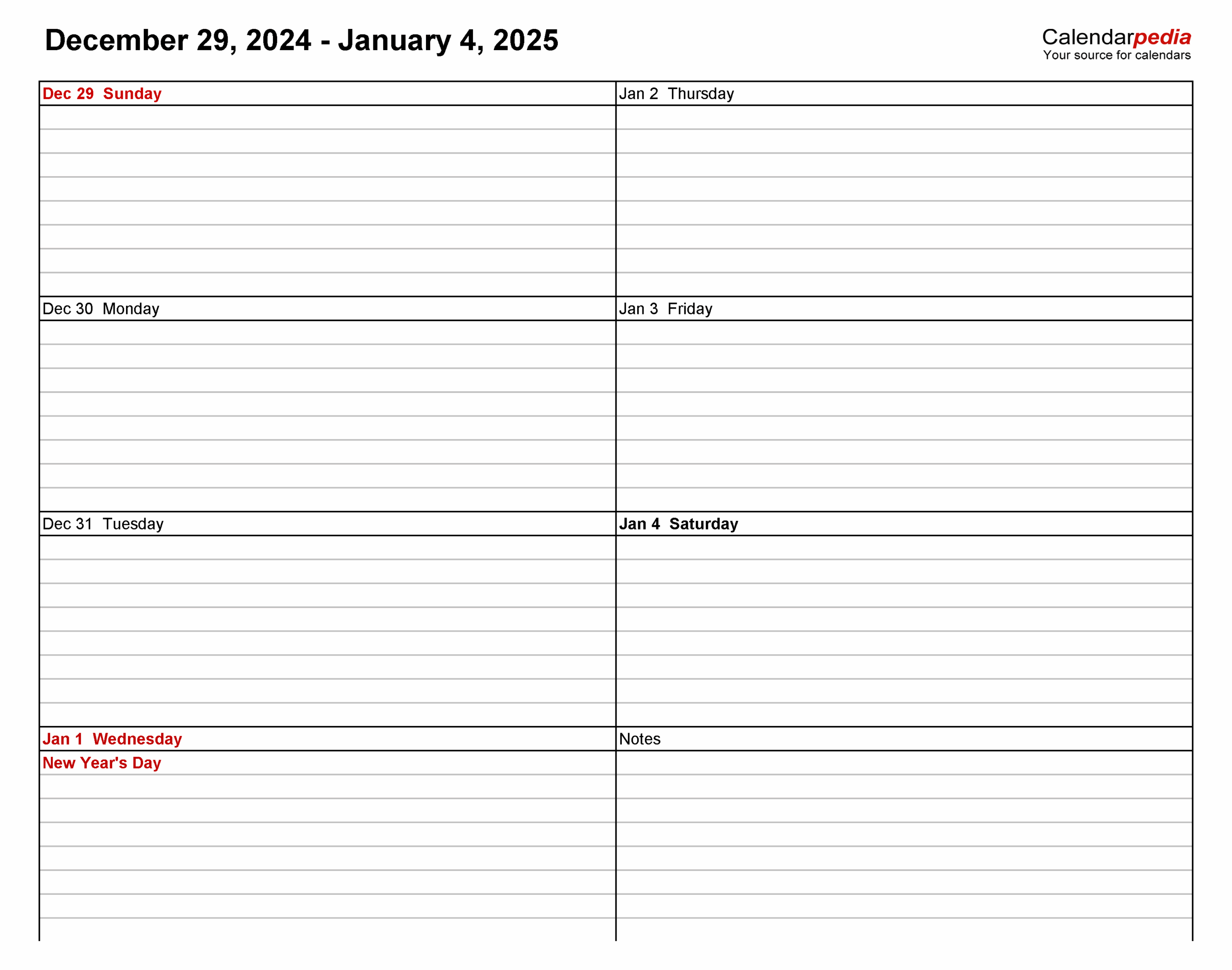 2025 Weekly Calendar Printable Free Pdf One Page Print M Melissa Brasher