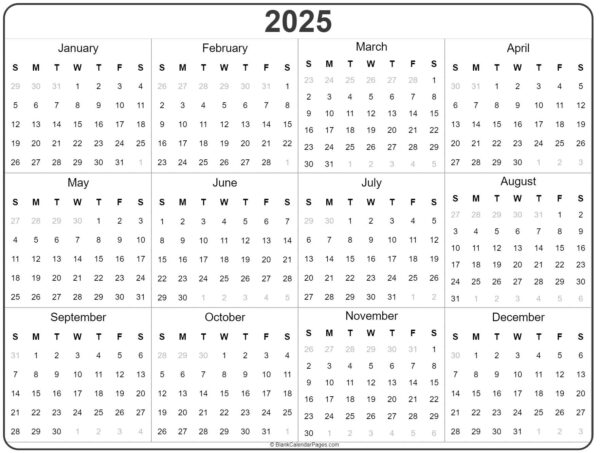 Printable Calendar 2025 Yearly