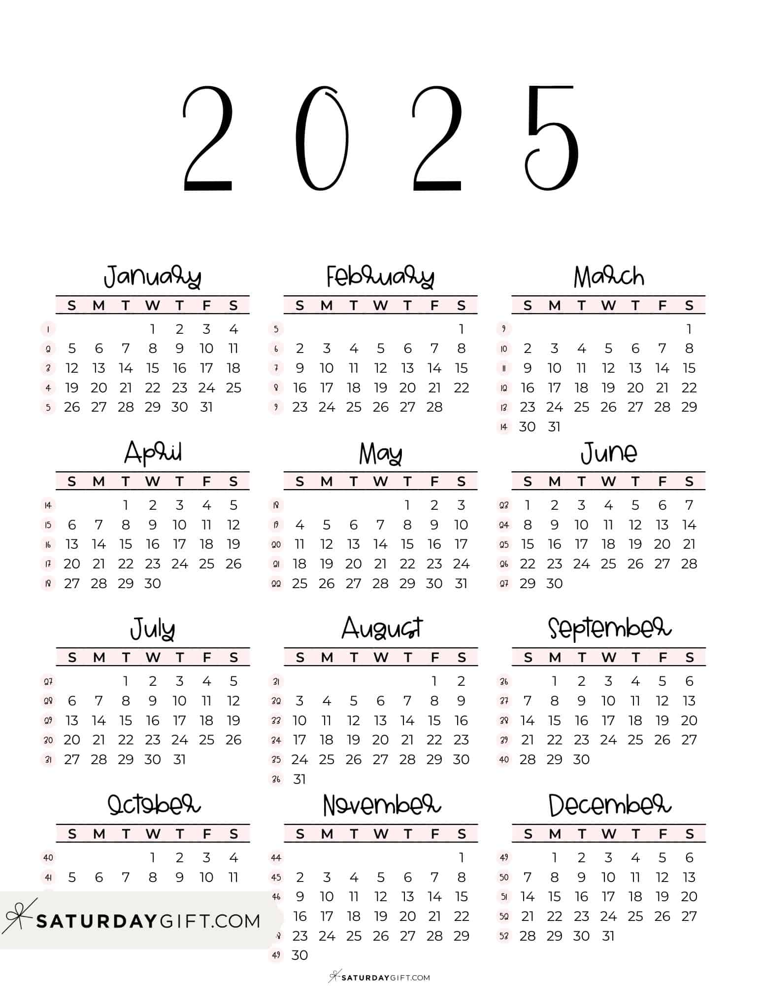 2025 Yearly Printable Calendar Printable Calendars AT A GLANCE