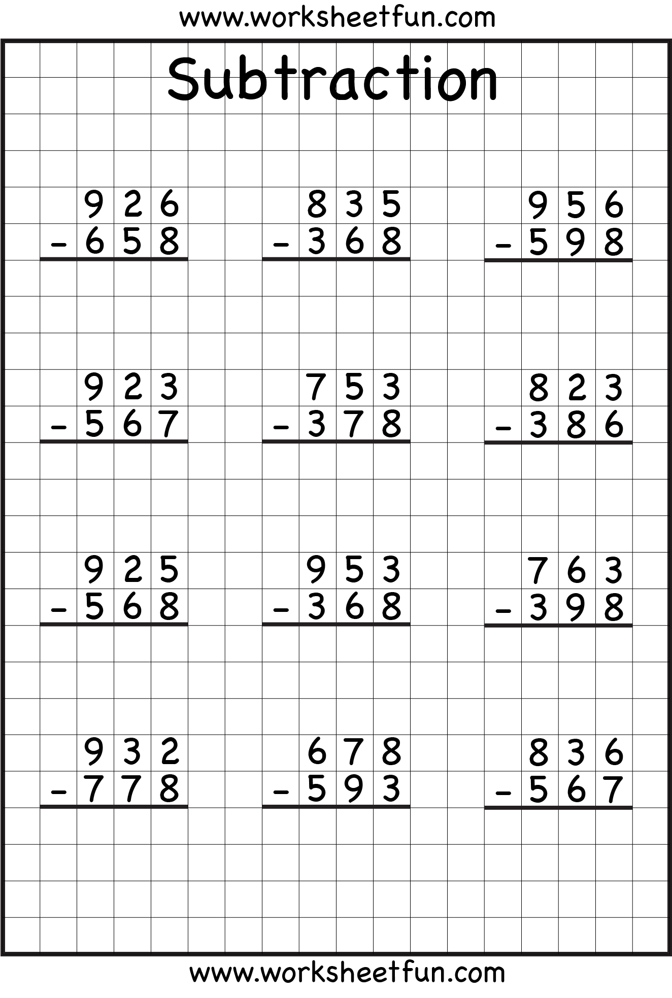3 Digit Borrow Subtraction Regrouping 5 Worksheets FREE Printable 