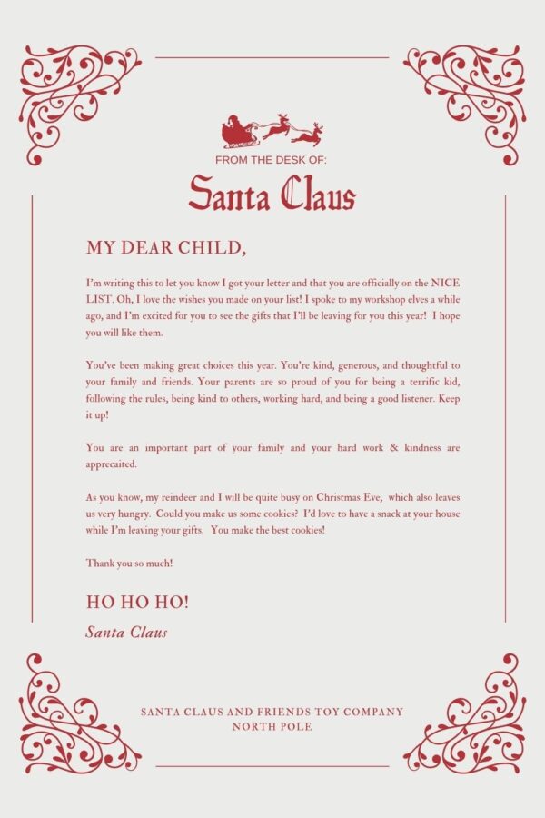 Printable Letter From Santa Template Free