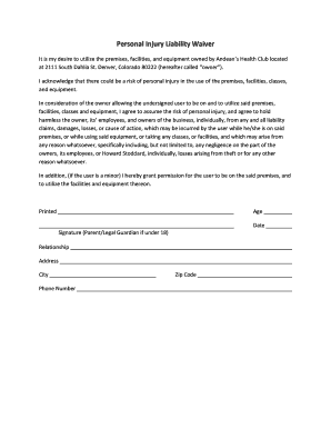 Free Printable Waiver Of Injury Liability Form