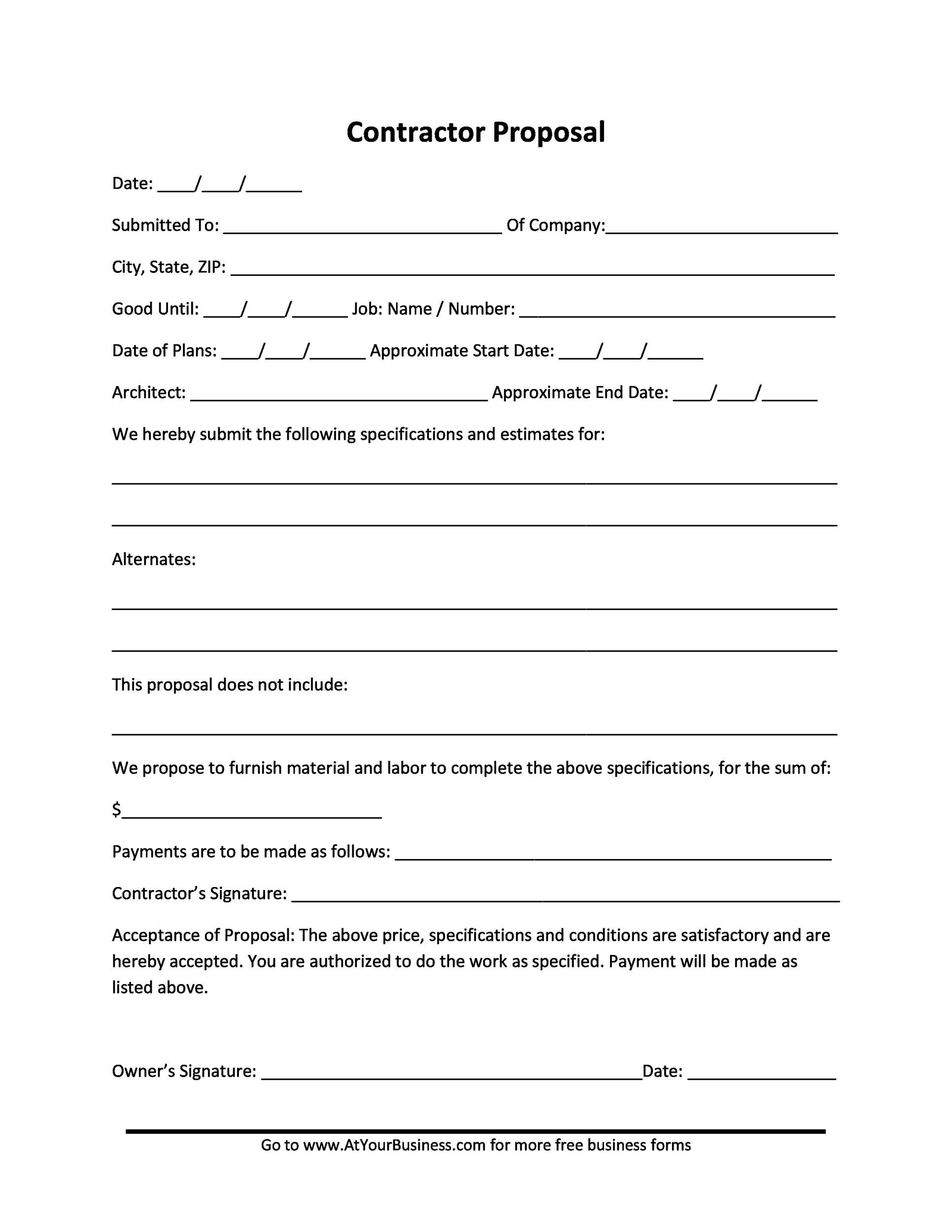 Free Printable Construction Proposal Forms