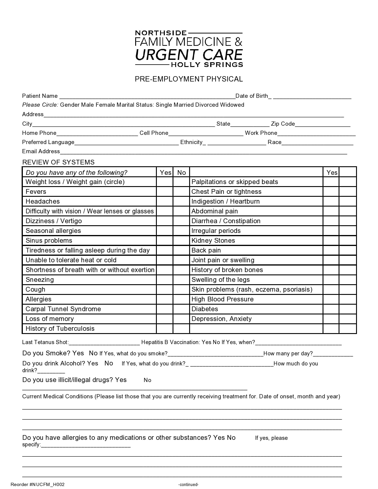 One Page Printable Medical Physical Forms One Page Printable Medical Physical Forms