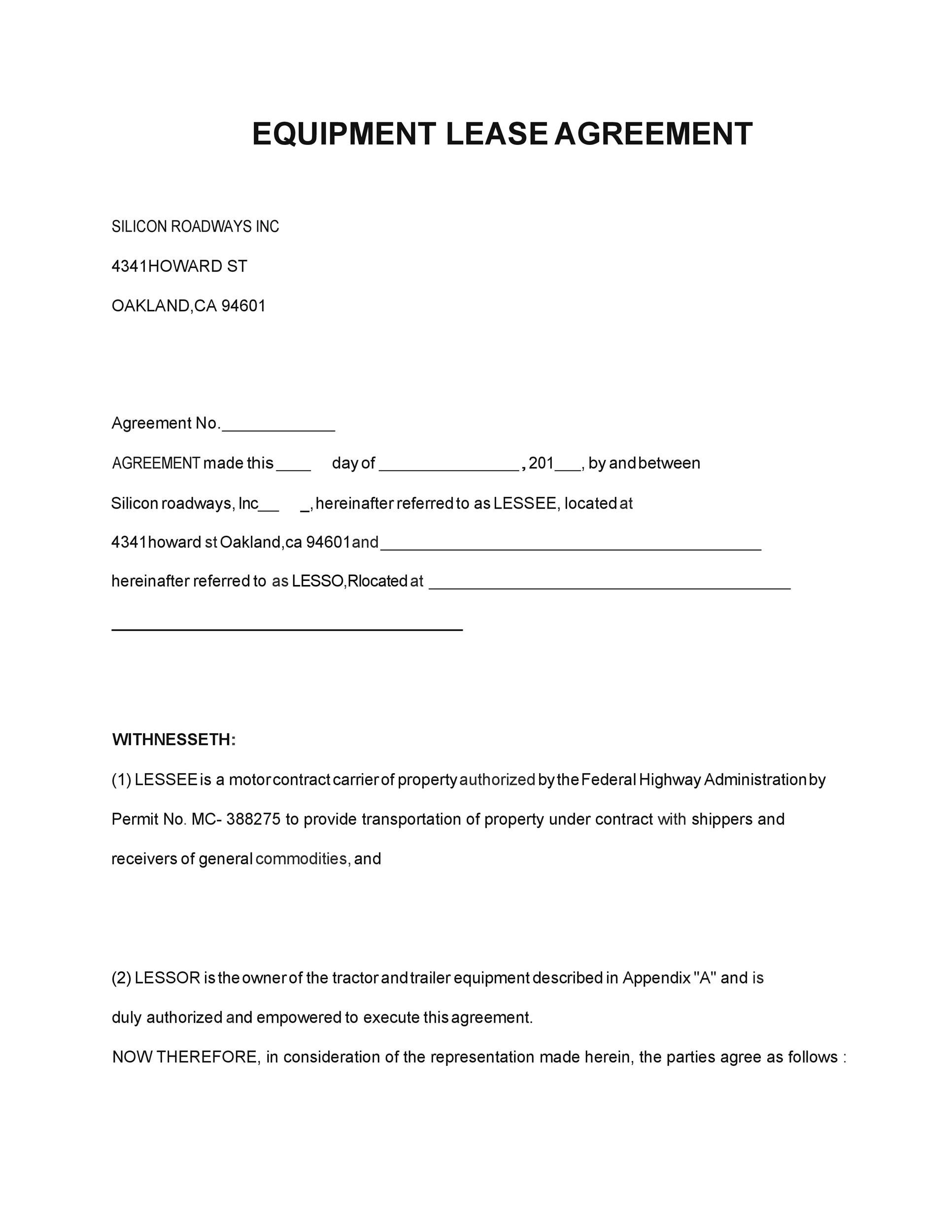 44 Simple Equipment Lease Agreement Templates TemplateLab