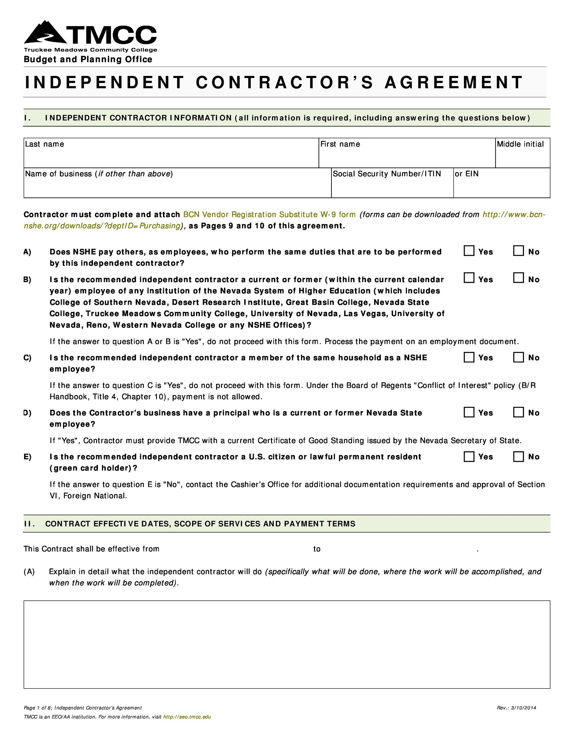 50 FREE Independent Contractor Agreement Forms Templates