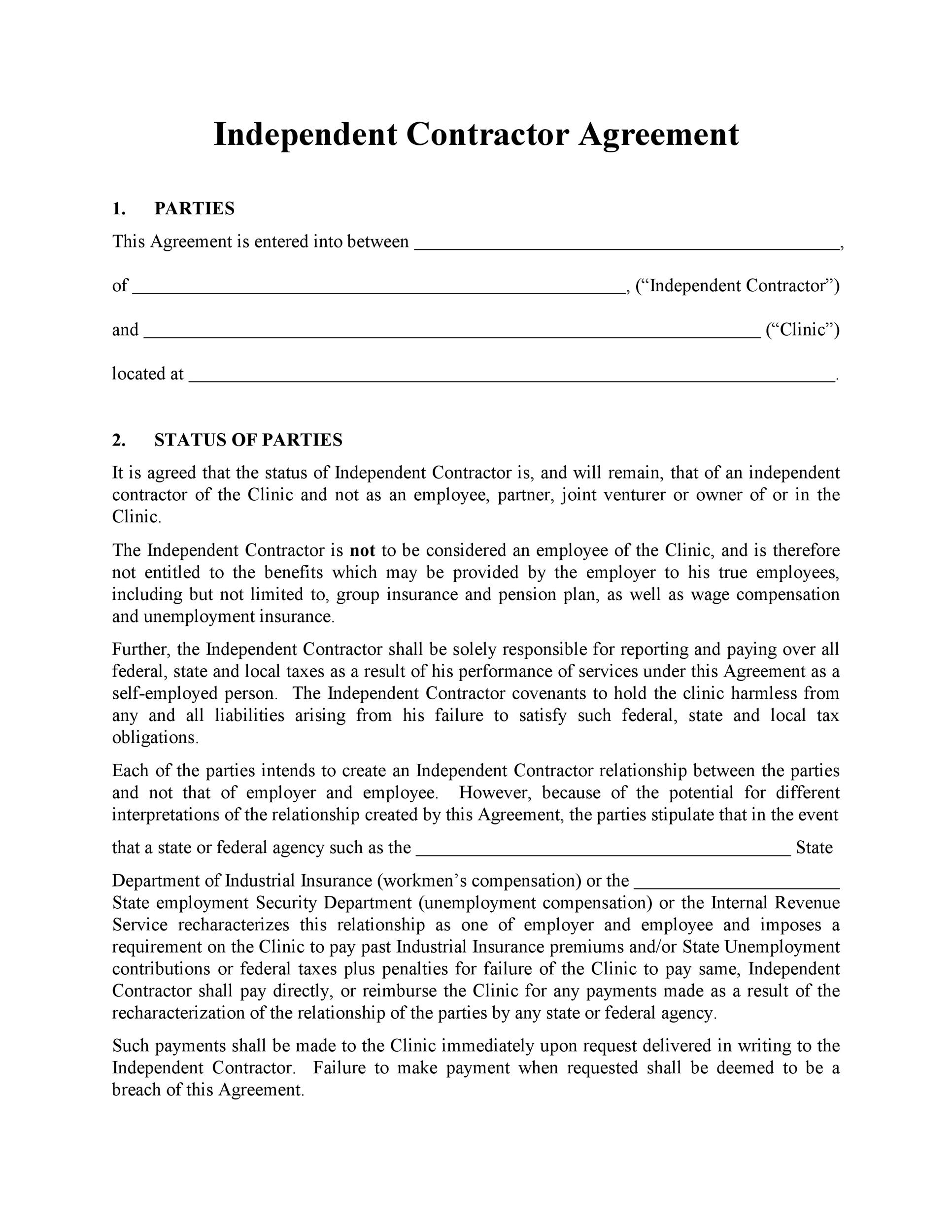 Free Printable Independent Contractor Agreement