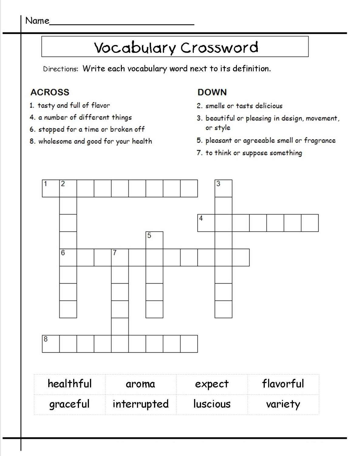 5th Grade Math Vocabulary Crossword Puzzles Printable