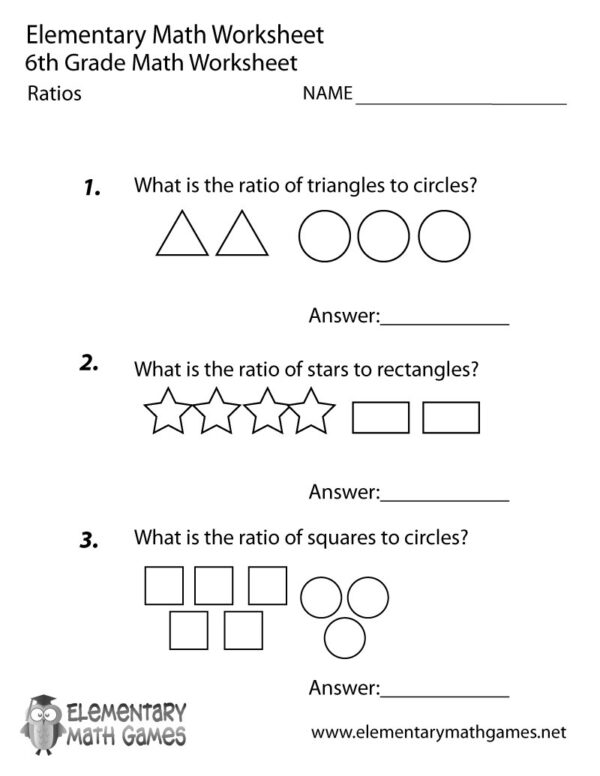 Free Printable 6th Grade Math Worksheets Ratios