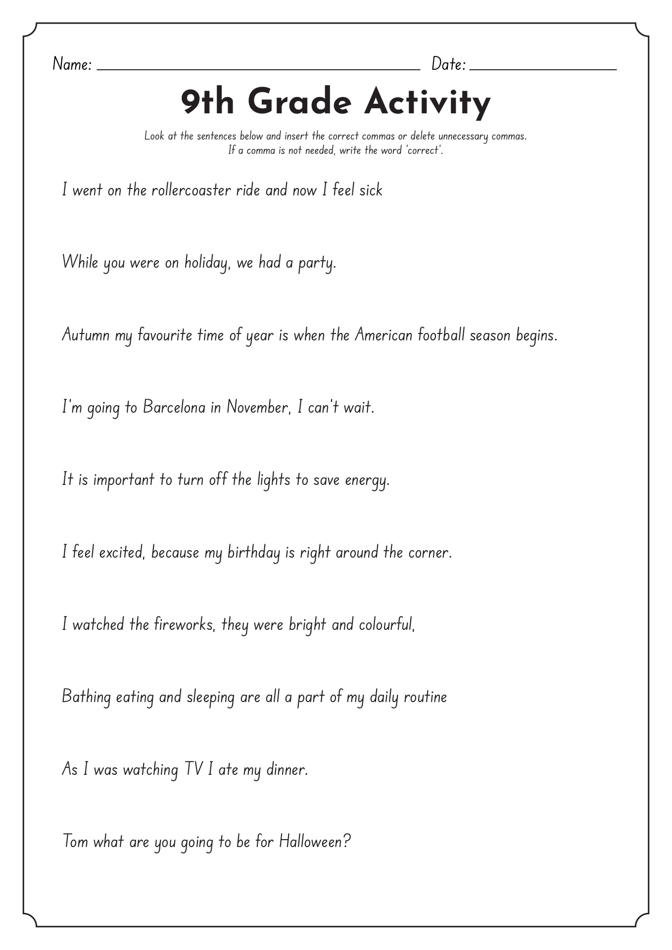9th Grade Vocabulary Worksheets