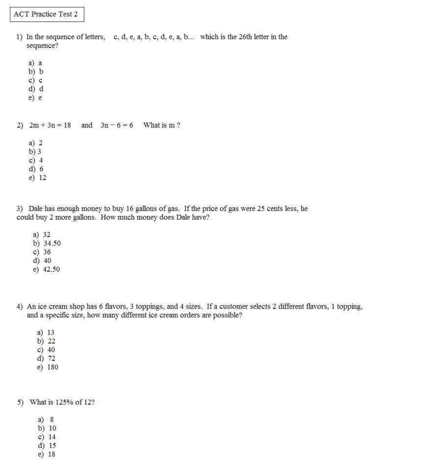 Act Printable Practice Tests Act Printable Practice Tests