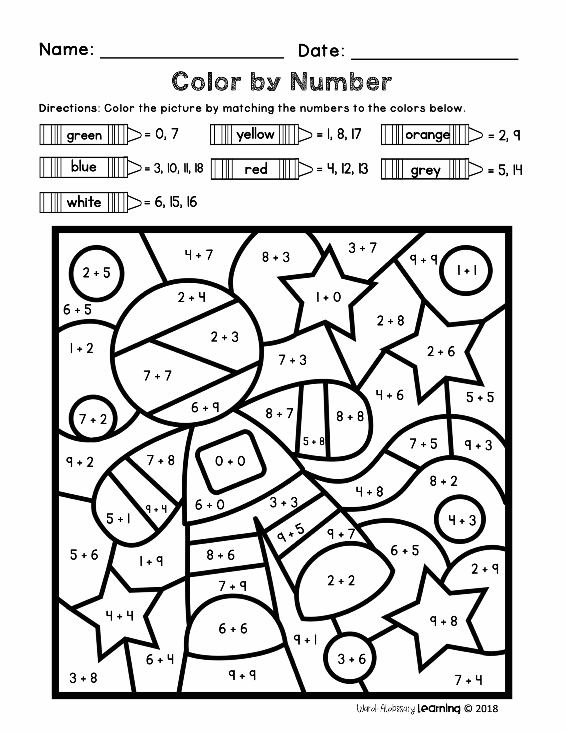 Coloring Pages With Single Digit Addition Free Printables