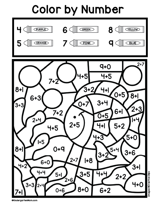 Addition Color By Number Worksheets Kindergarten Mom