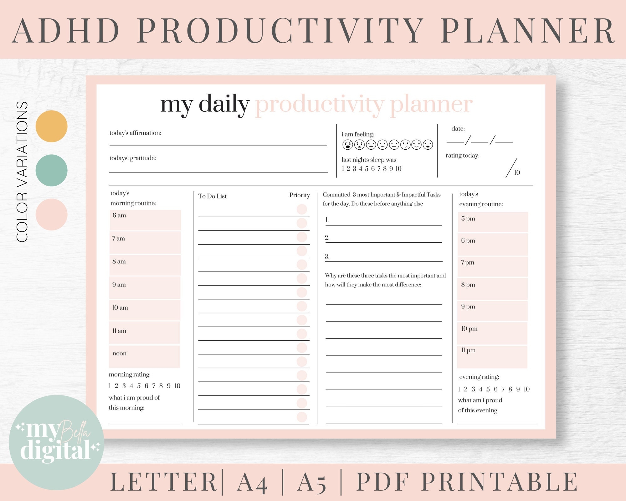 Adhd Daily Planner Printable Adhd Schedule Template