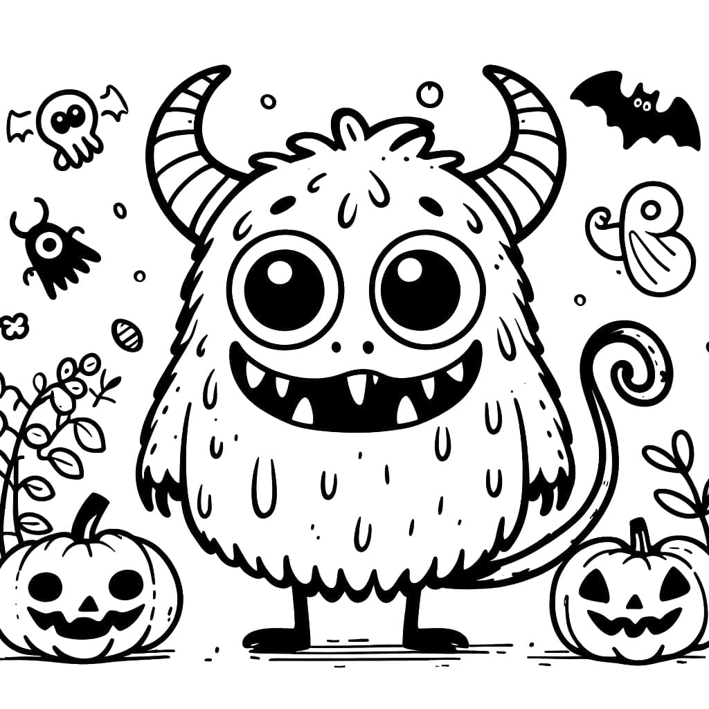 Printable Halloween Monster Face Coloring Page