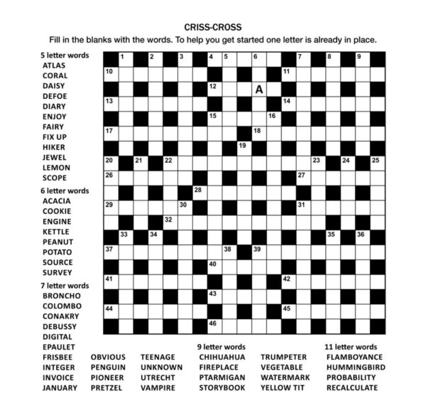 Crossword Puzzles Gridfor Adults Printable