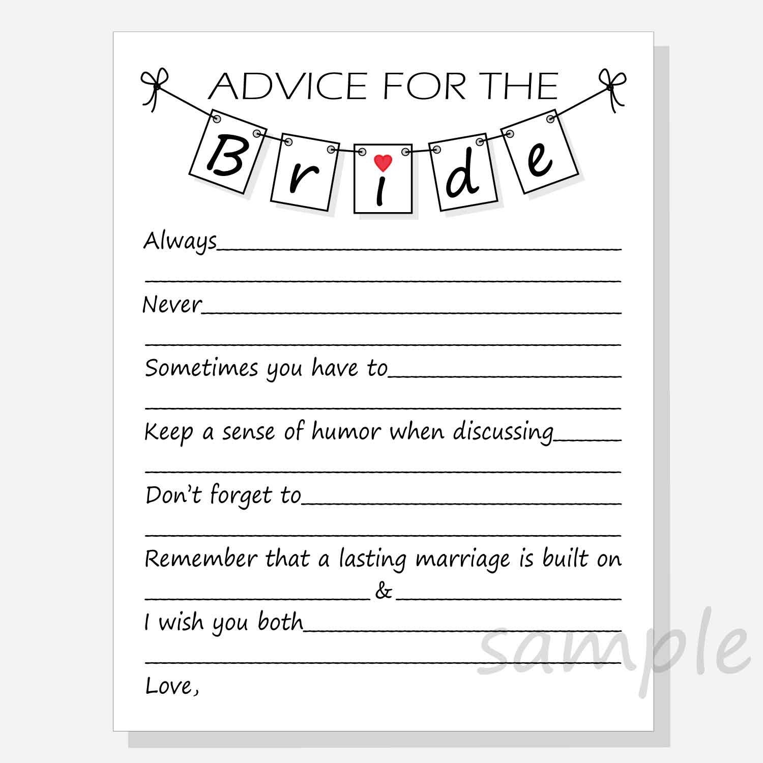 Advice For The Bride To Be Free Printable Printable Form Templates 