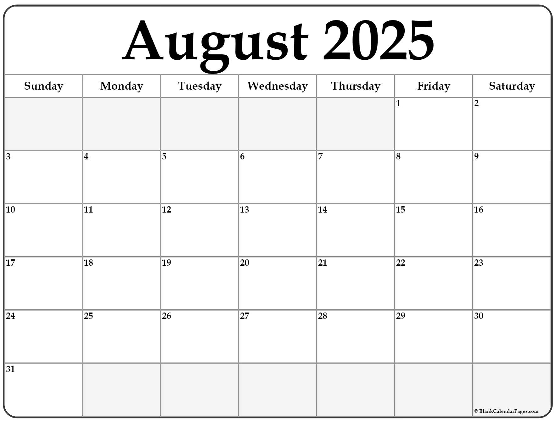 August 2025 Calendar Free Printable Calendars August 2025 Calendar Free Printable Calendars