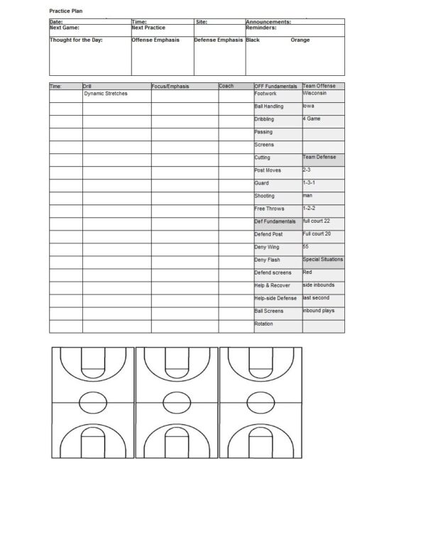 Free Printable Basketball Practice Plan Template
