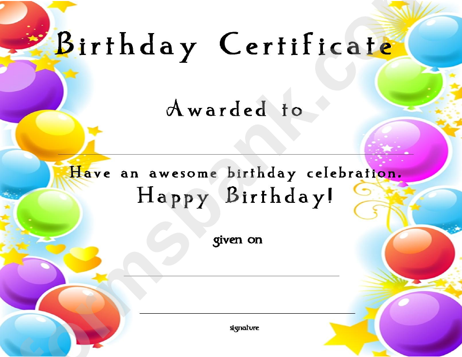 Printable Birthday Certificate For Dinners Printable Birthday Certificate For Dinners