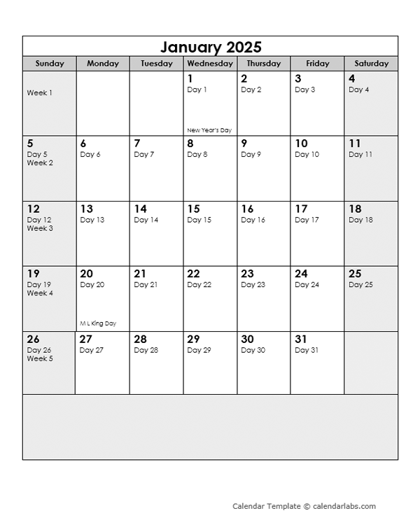 Blank Calendar 2025 Printable Word Khalid Noor