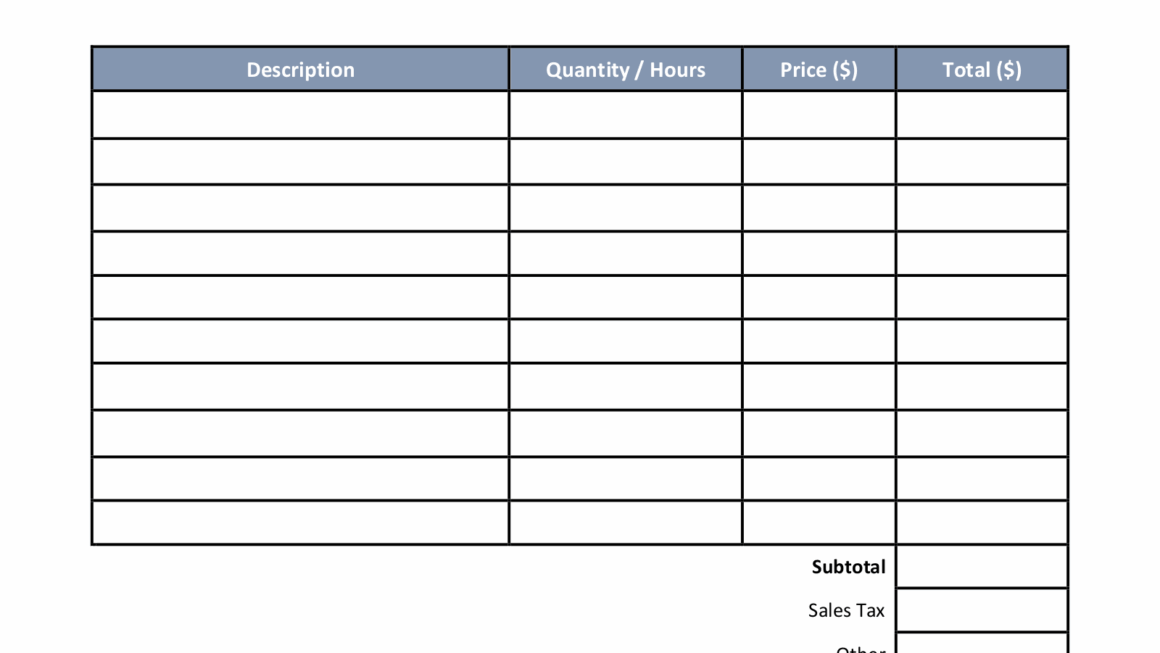 Blank Downloadable Free Printable Auto Repair Invoice Template