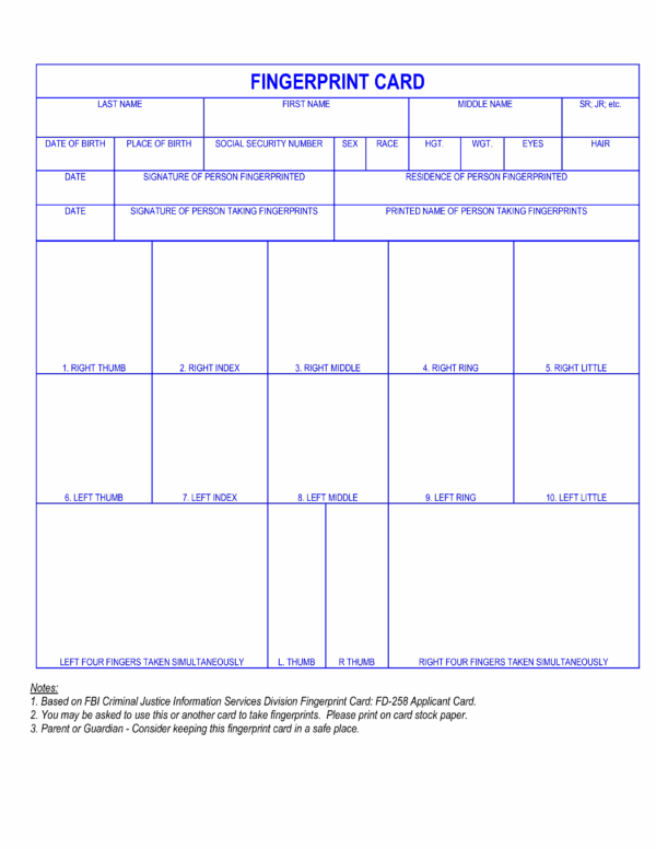 Template Fingerprint Sheet Printable