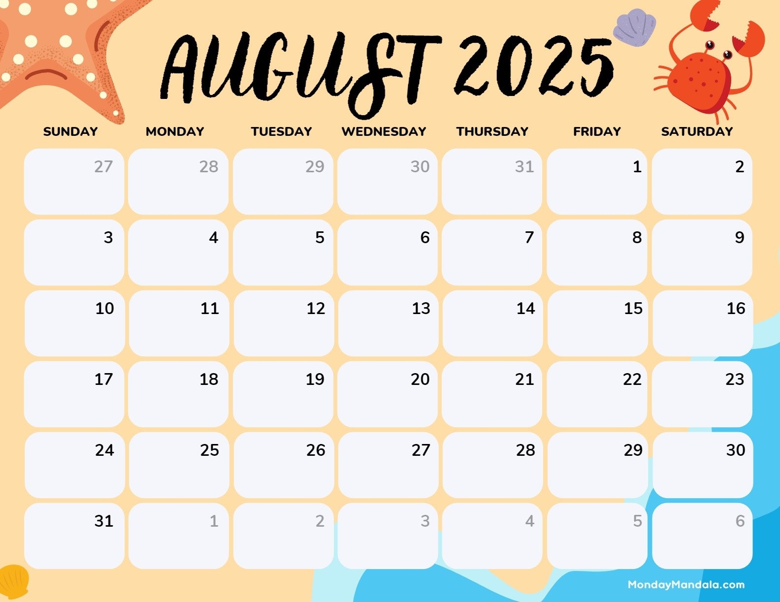 Blank Printable Calendar August 2025 Blank Printable Calendar August 2025
