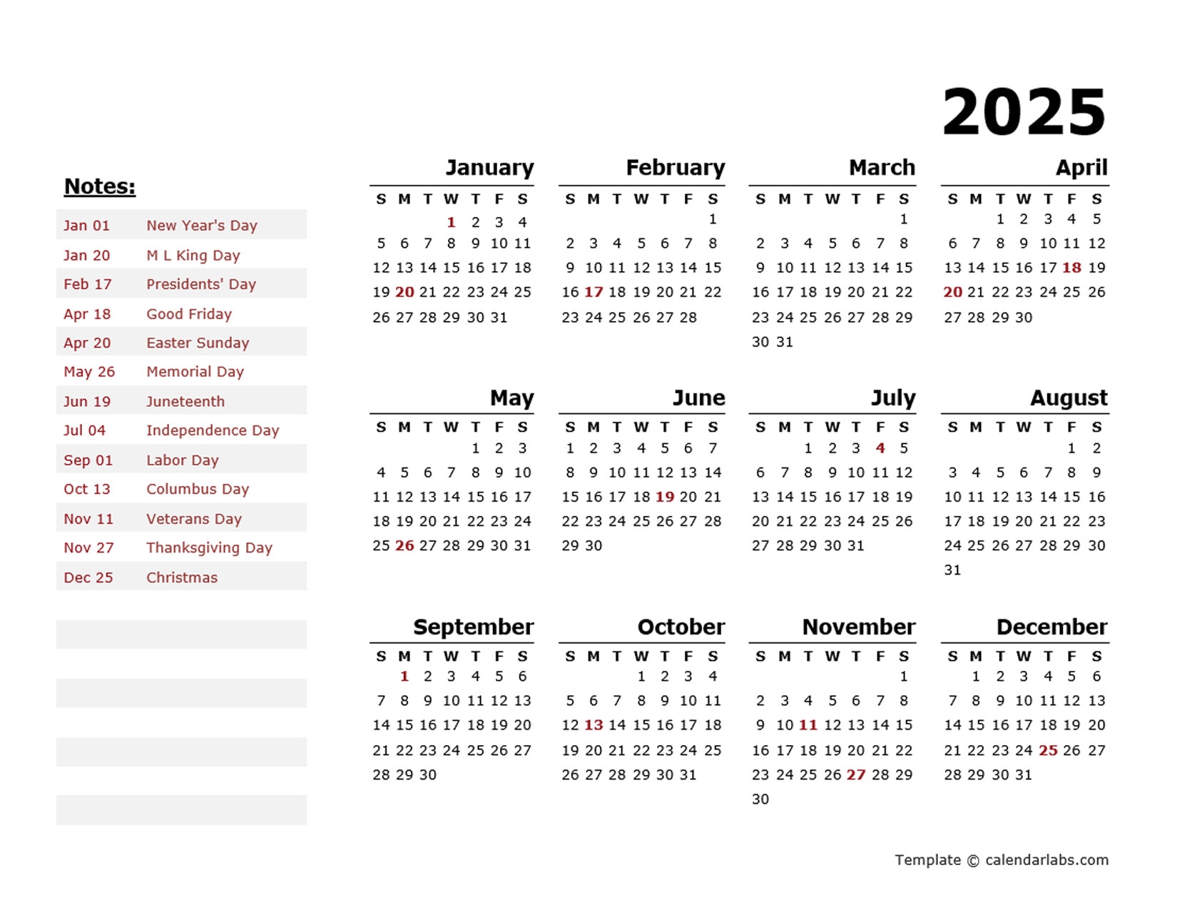 2025 Blank Printable Calendar Word