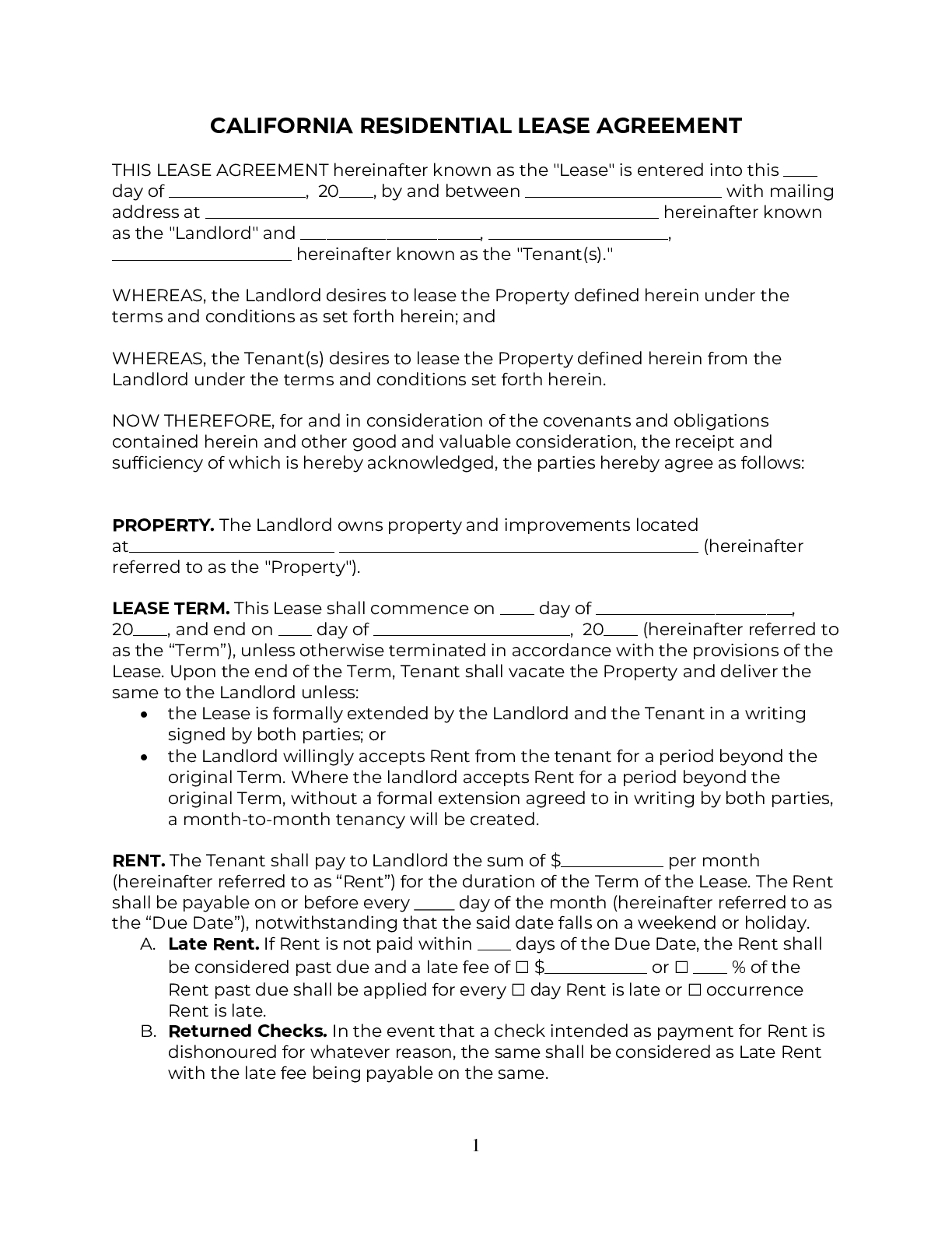 California Rental Lease Agreement Template 2021 PDF DOC California Rental Lease Agreement Template 2021 PDF DOC