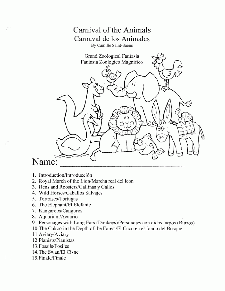 Carnival Of The Animals Coloring Pages Printable