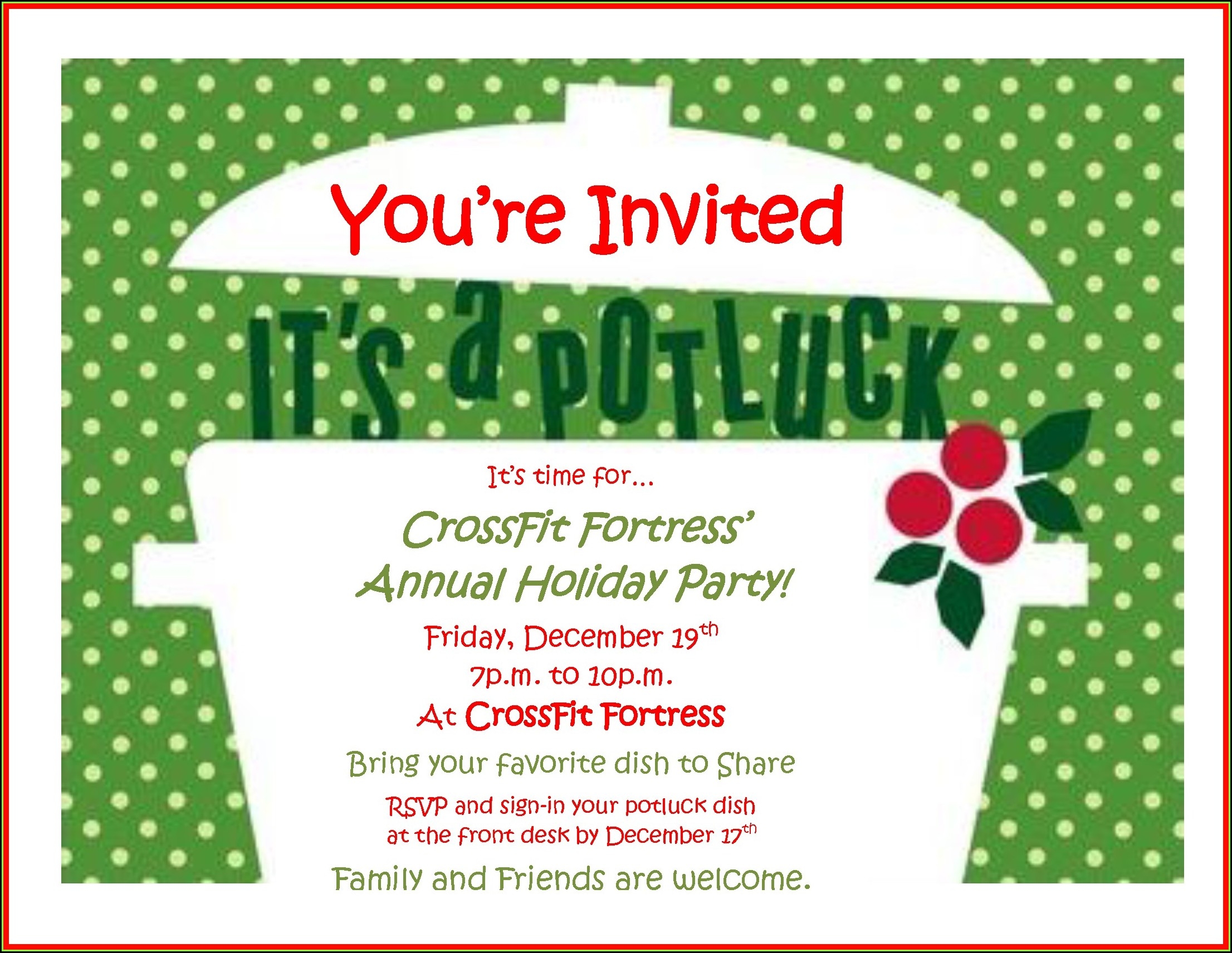 Christmas Potluck Invitation Template Free Printable