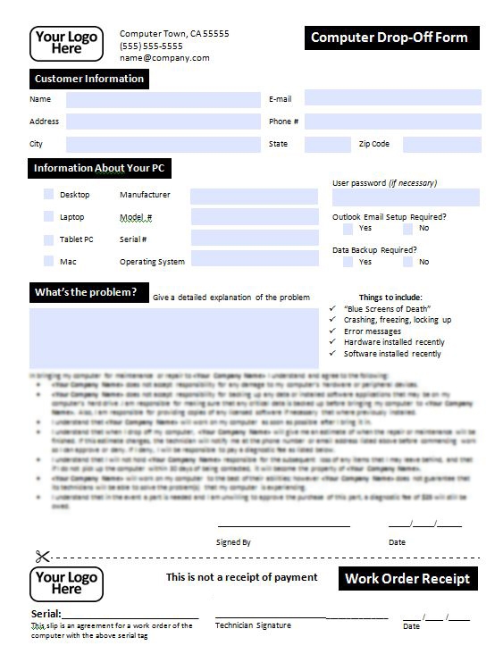 Computer Repair Drop Off Form Free Printable Printable Forms Free Online Computer Repair Drop Off Form Free Printable Printable Forms Free Online
