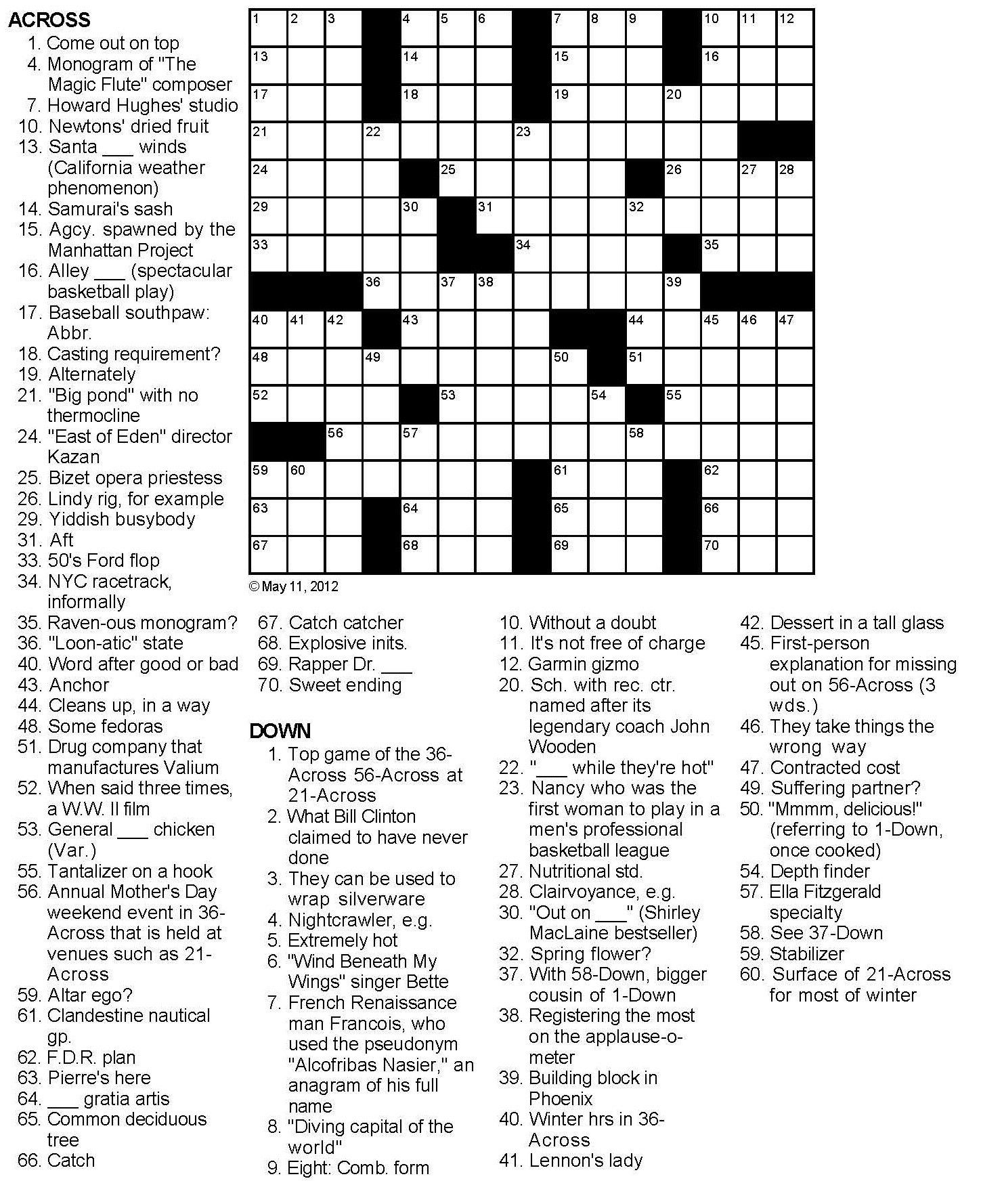 Crossword Puzzles For Seniors Printable