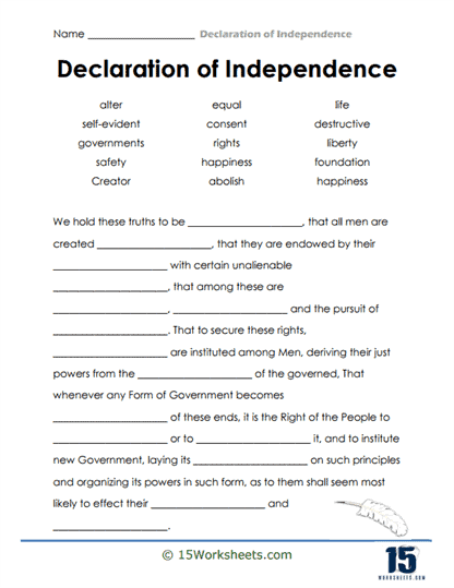 Declaration Of Independence Worksheets 15 Worksheets