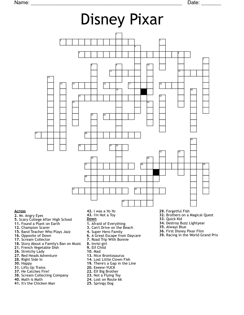 Disney Crossword Puzzles Printable Disney Crossword Puzzles Printable