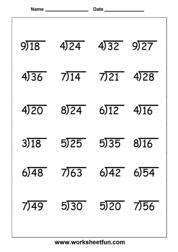 Free Printable Division Worksheets