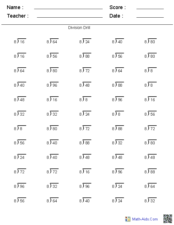 Free Printable Division Worksheets