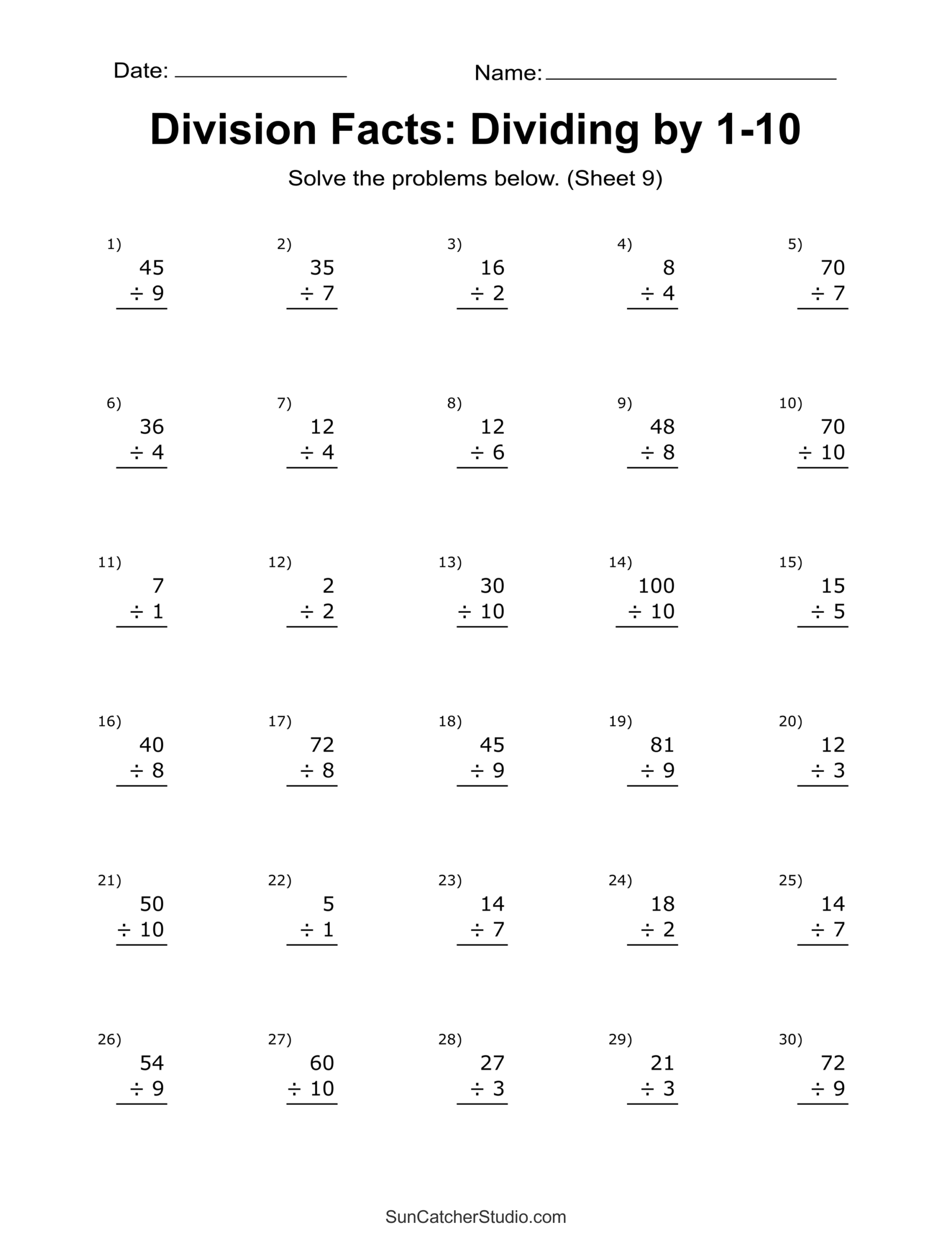 Division Worksheets Problems Free Printable Math Drills Free 