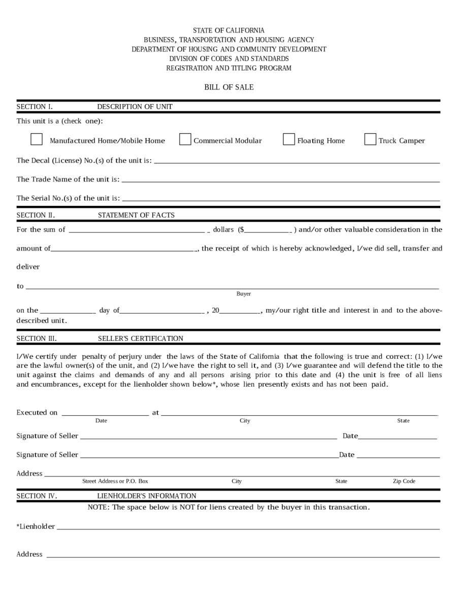 DMV Bill Of Sale CA Edit Fill Sign Online Handypdf