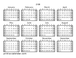 August 2108 Printable Calendar