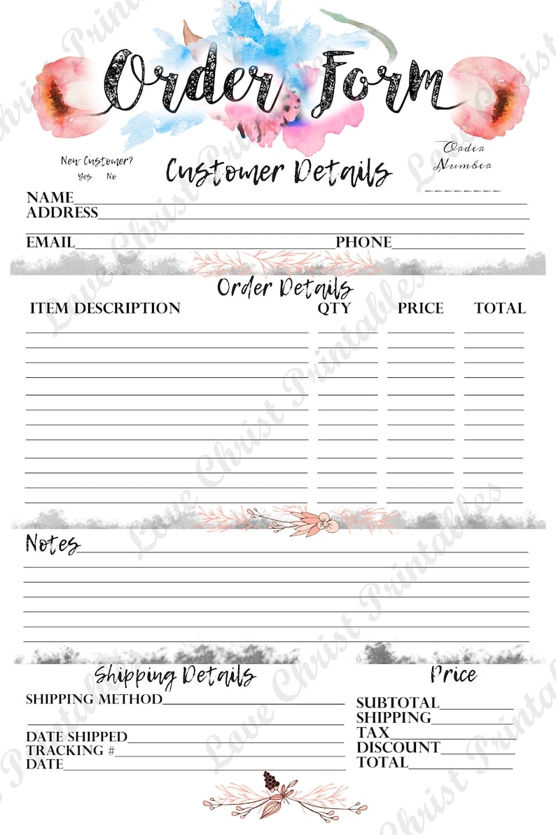 Downloadable Free Printable Order Forms For Crafts