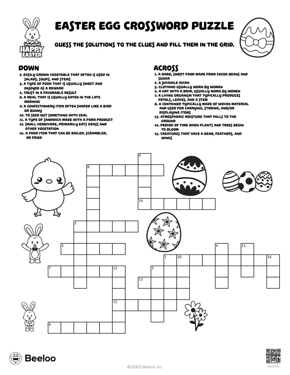Easter Egg Crossword Puzzle Beeloo Printable Crafts And Activities 