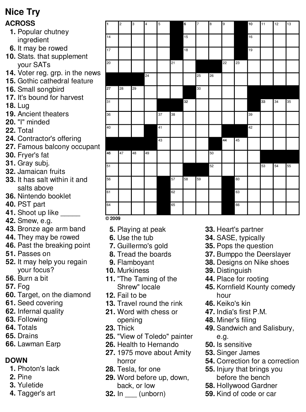 Easy Crosswords For Seniors Printable