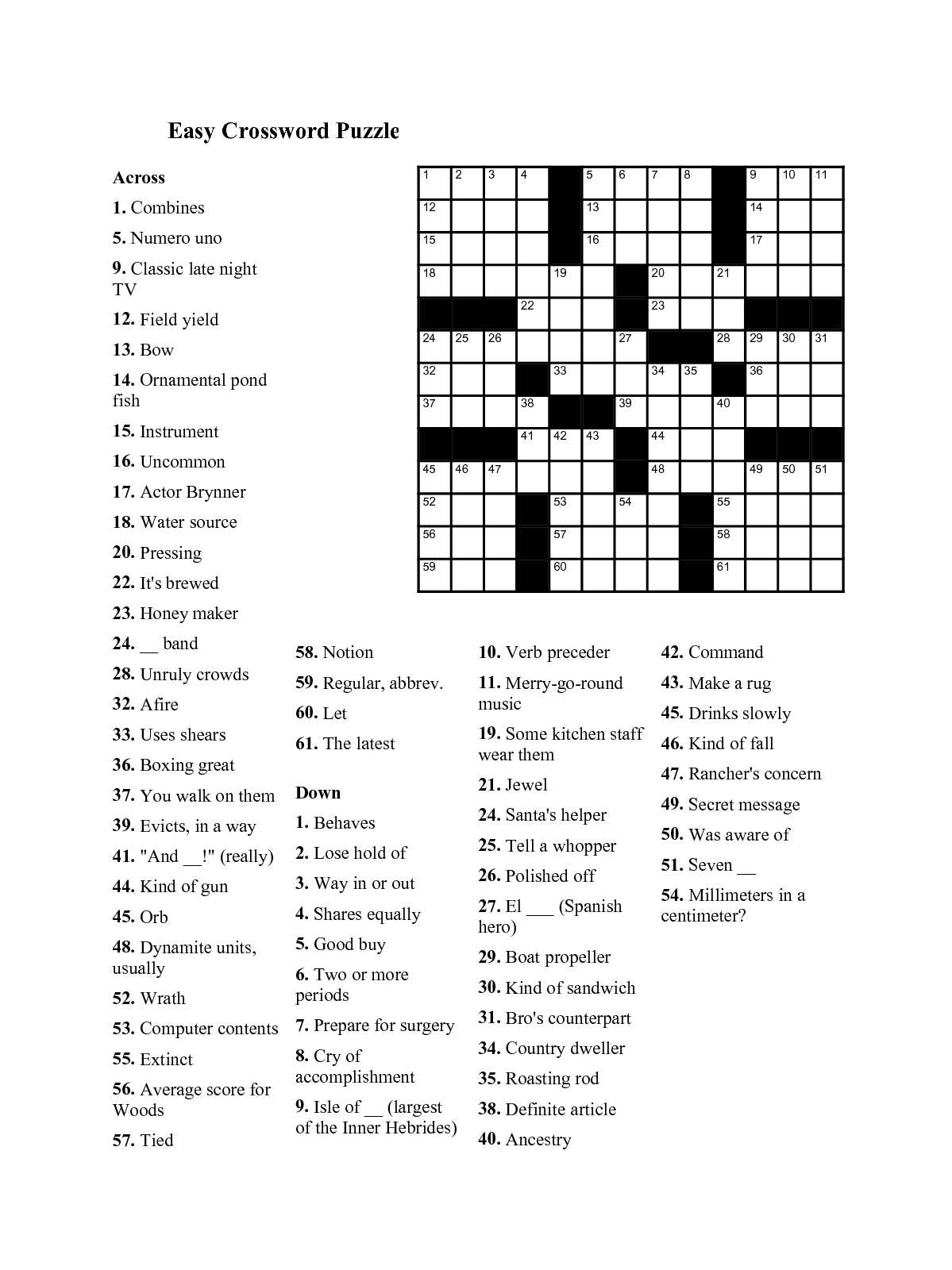 Free Printable Crossword Puzzles For Seniors Online