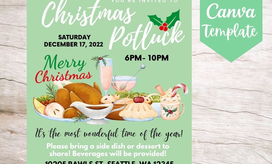 EDITABLE And Printable Christmas Potluck Invitation Flyer Template