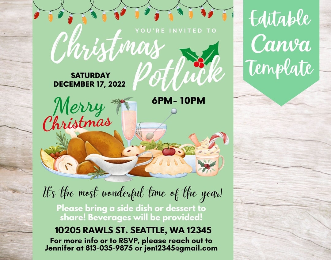 EDITABLE And Printable Christmas Potluck Invitation Flyer Template 