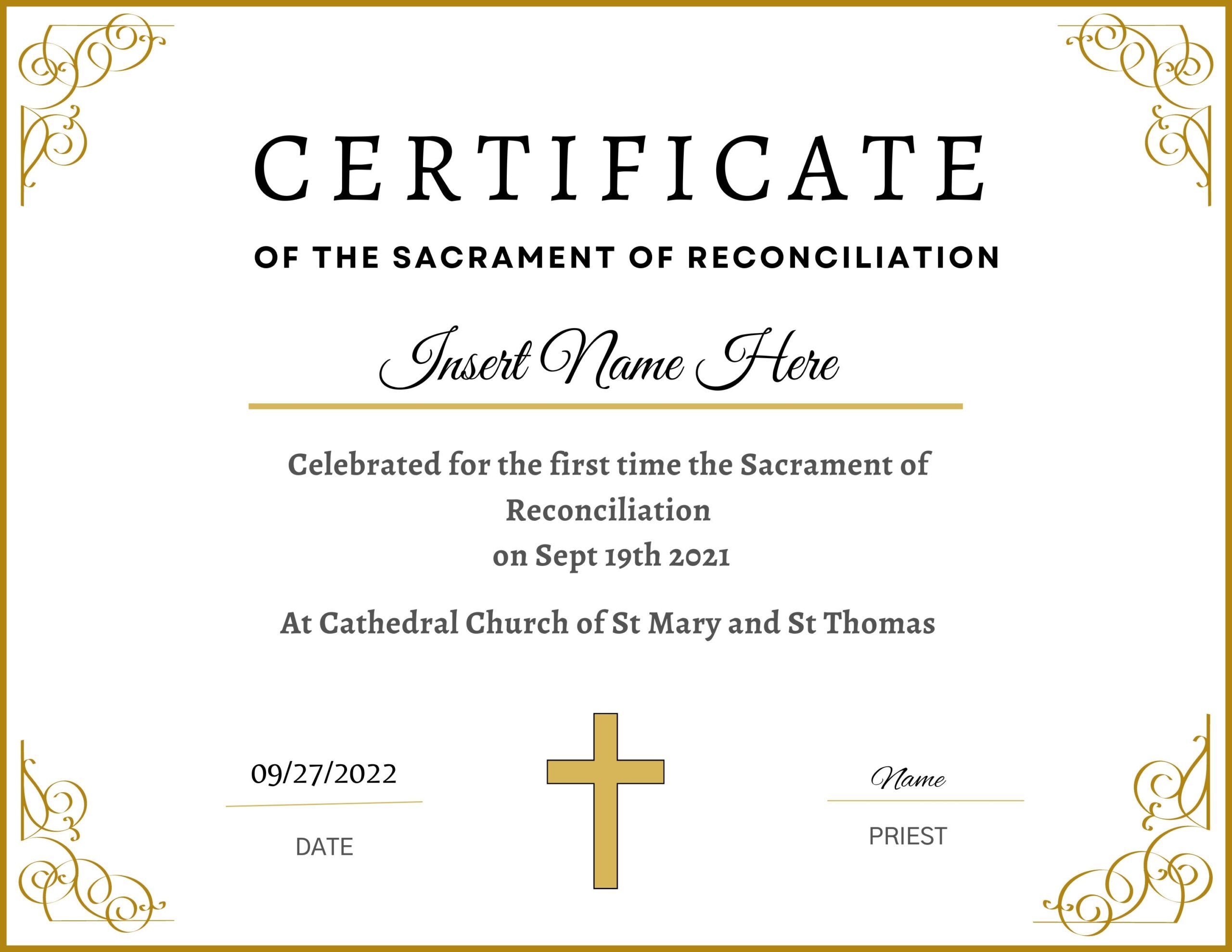 Editable Certificate Of Reconciliation religious Gold Certificate 