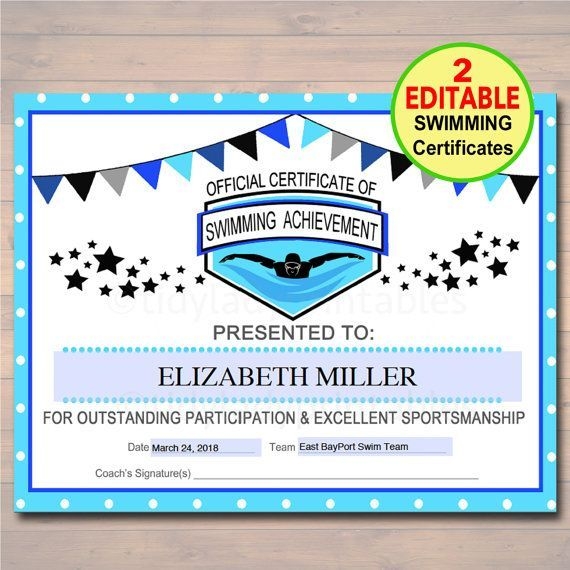 EDITABLE Swim Team Award Certificates INSTANT DOWNLOAD Swimming 