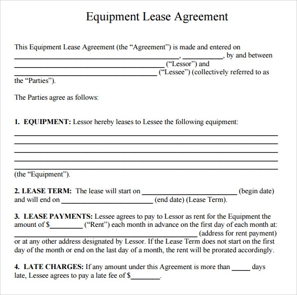 Printable Simple Equipment Rental Agreement Template Word